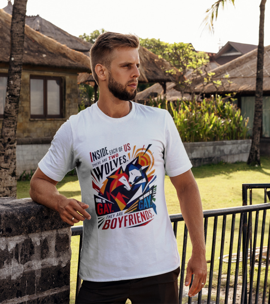 Inside Each Of Us There Are Two Wolves One Is Gay The Other Is Gay They Are Boyfriends T-Shirt