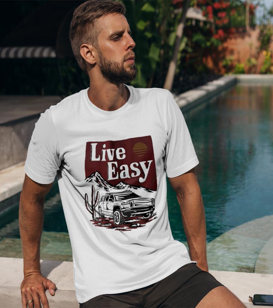 Live Easy Bronco Car Desert Adventure Sunset T-Shirt