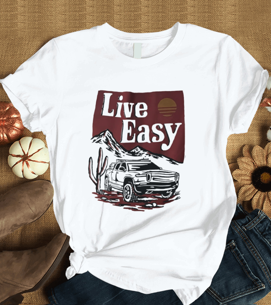 Live Easy Bronco Car Desert Adventure Sunset T-Shirt