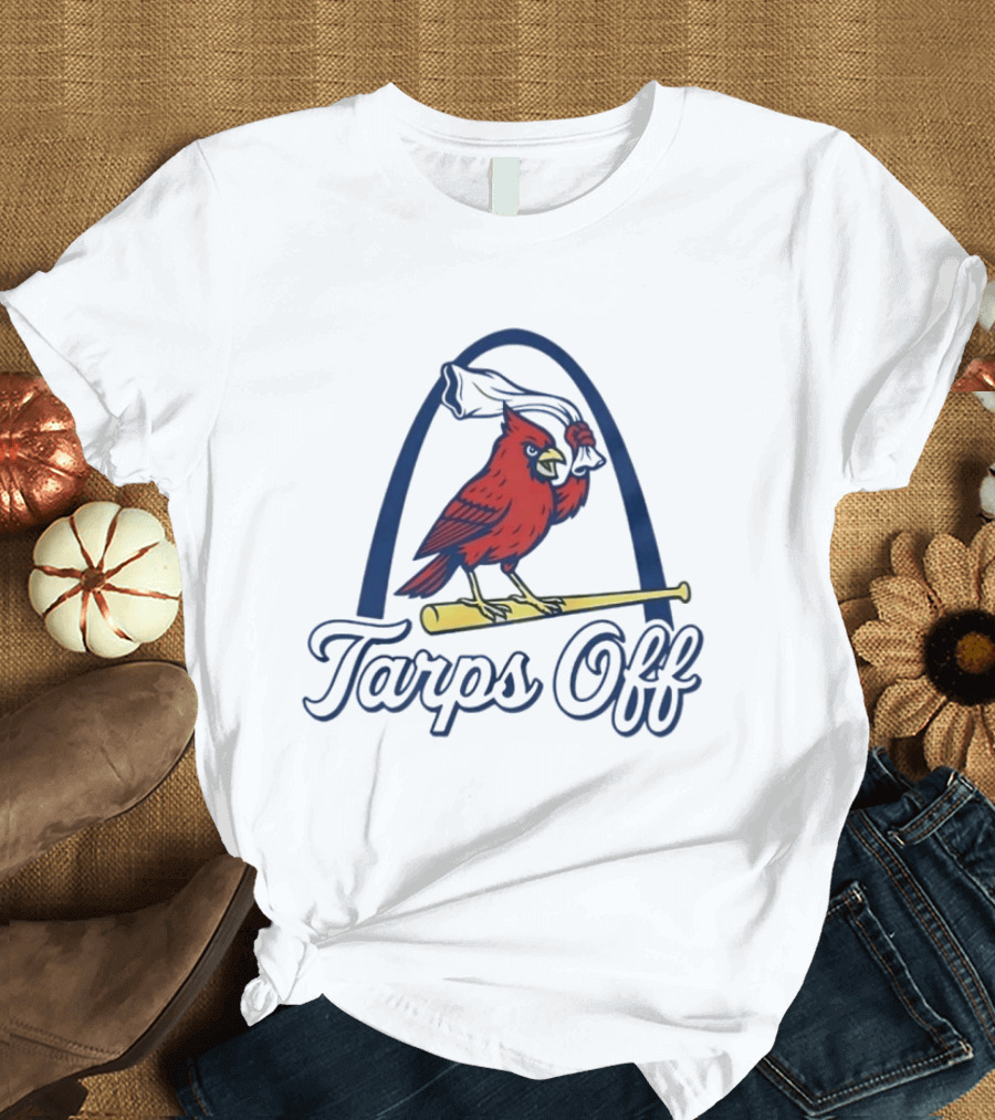 St. Louis Cardinals Tarps Off Bird Logo Arch Baseball T-Shirt