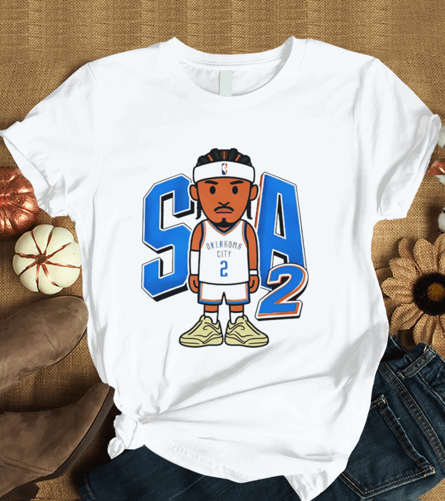 Shai Gilgeous Alexander Oklahoma City 2 Blue SA Caricature T-Shirt