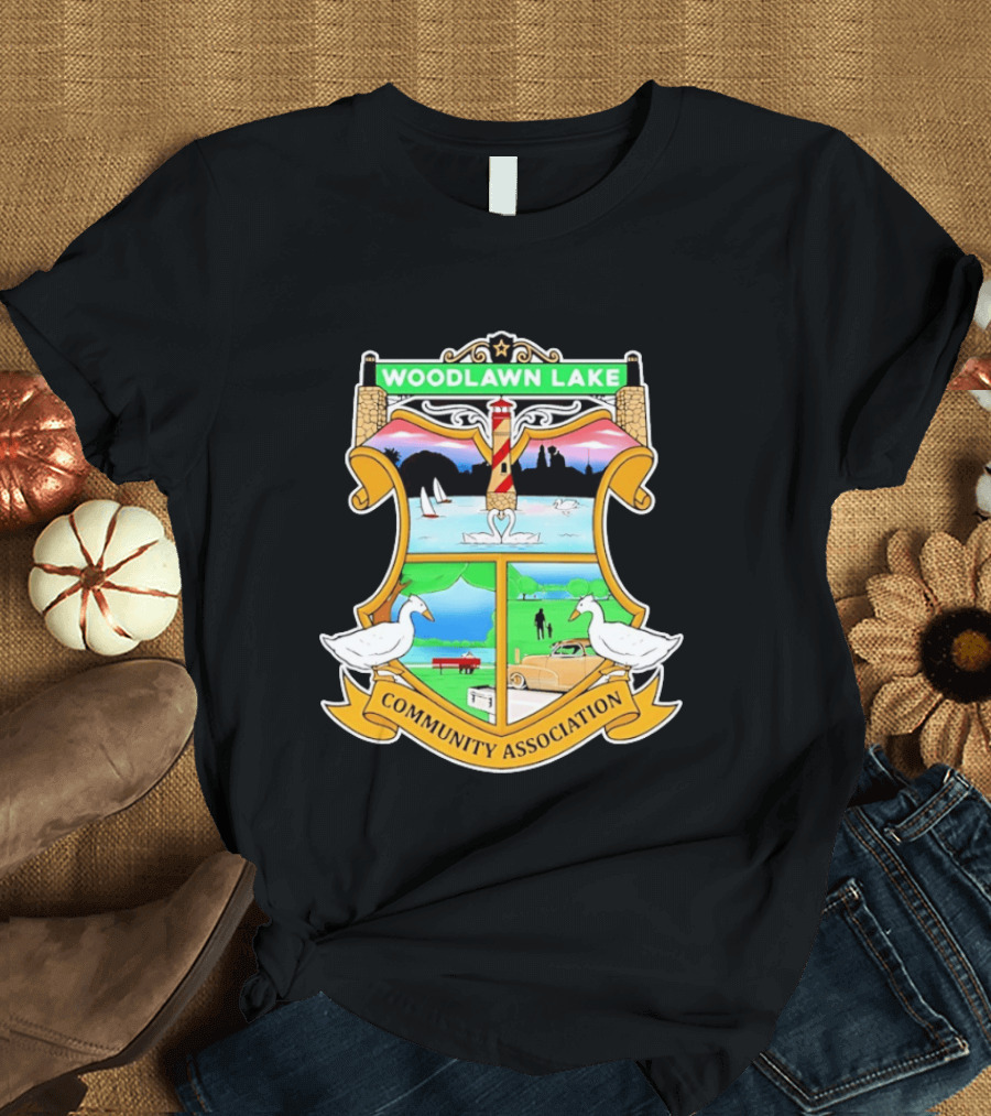 Woodlawn Lake Community Association Scenic Emblem In San Antonio Texas T-Shirt