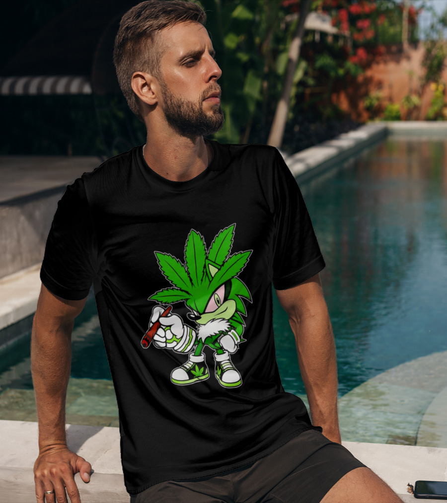 Chronic The Hemphog Weed Cartoon Sonic Parody Cannabis Leaf T-Shirt