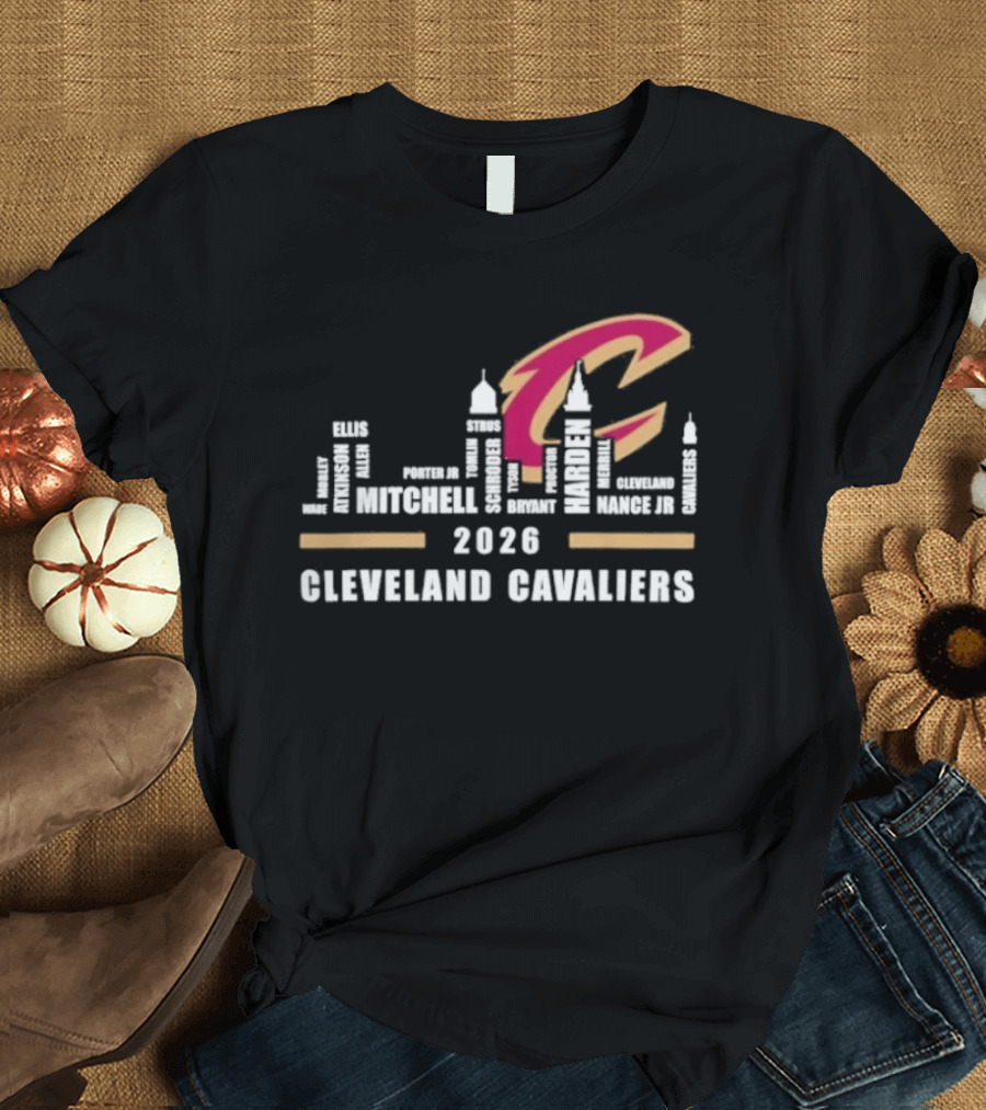 Cleveland Cavaliers 2026 Skyline Mitchell Bickerstaff Garland Allen Mobley Wade Okoro LeVert Stevens T-Shirt