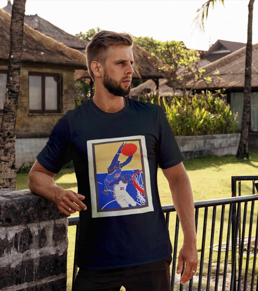 Mitchell Robinson 23 Dunking Joel Embiid 21 New York Knicks Basketball NBA 2026 T-Shirt