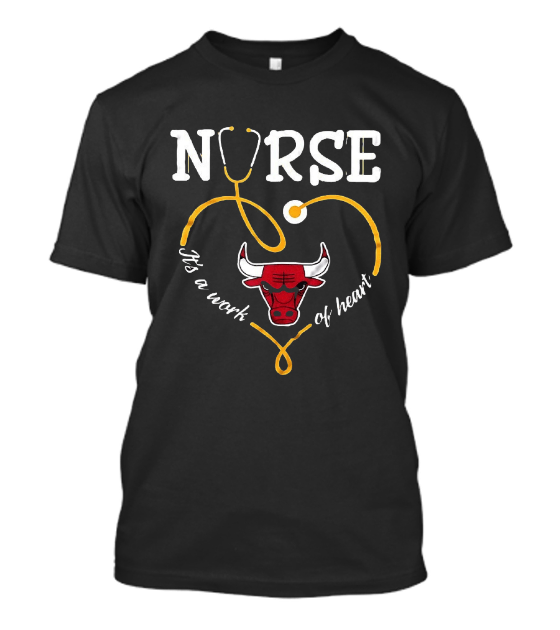 Nurse It's A Work Of Heart Chicago Bulls Stethoscope Heart T-Shirt