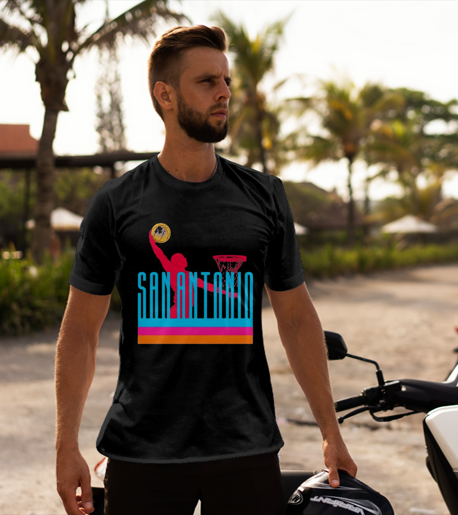 San Antonio Basketball Dunking Pink T-Shirt