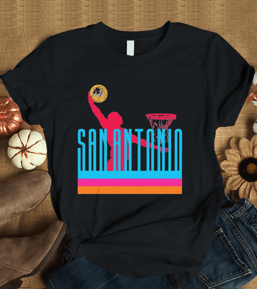 San Antonio Basketball Dunking Pink T-Shirt