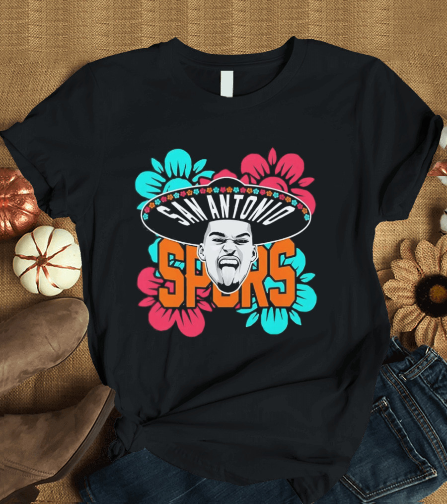 San Antonio Spurs Victor Wembanyama Sombrero Flowers T-Shirt