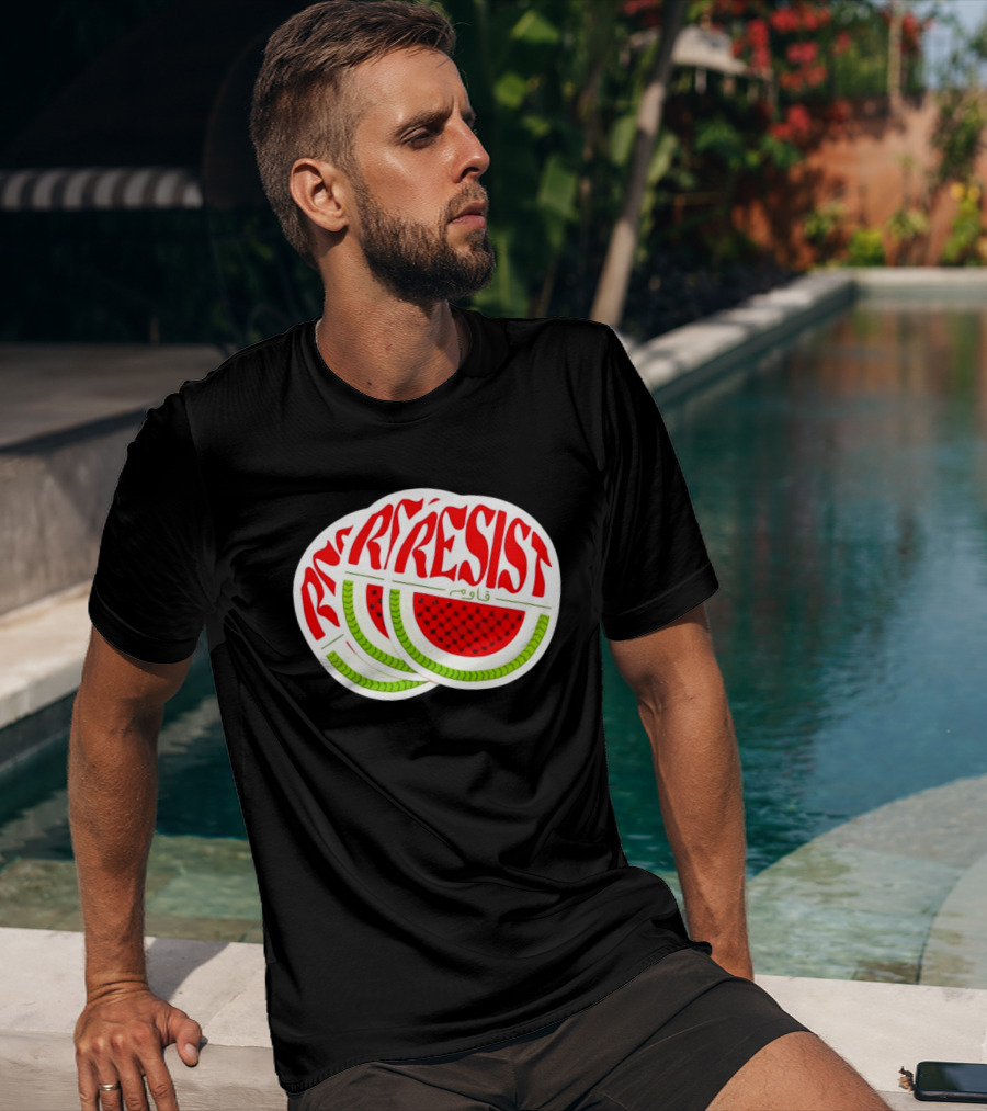 Watermelon Keffiyeh Resist Free Palestine Arabic Text قاوم T-Shirt