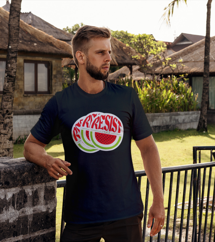 Watermelon Keffiyeh Resist Free Palestine Arabic Text قاوم T-Shirt