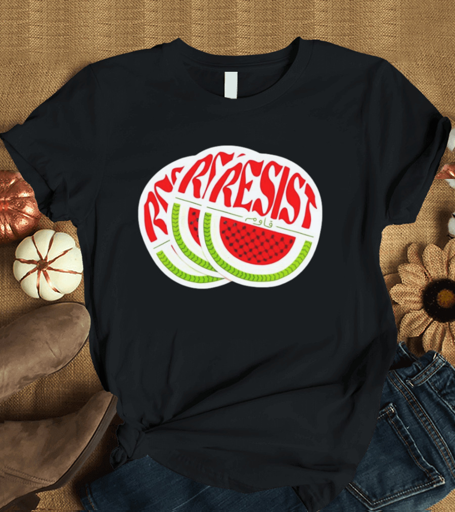 Watermelon Keffiyeh Resist Free Palestine Arabic Text قاوم T-Shirt