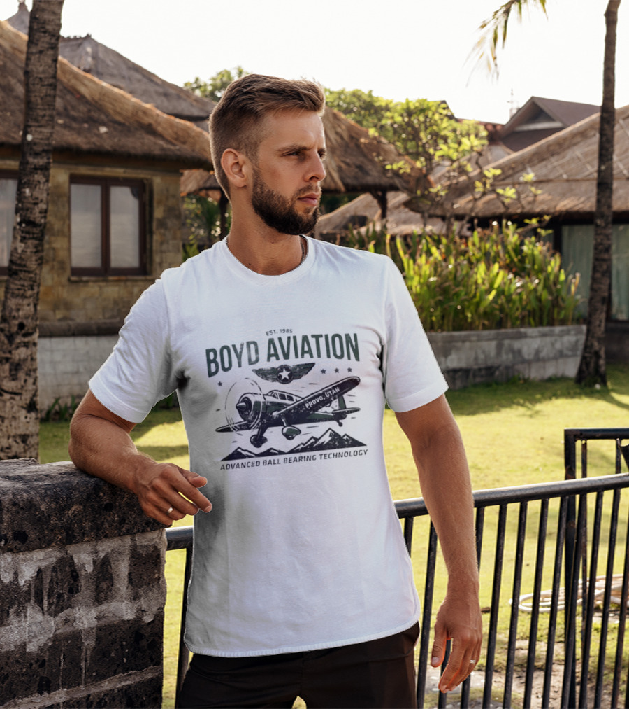 Boyd Aviation Advanced Ball Bearing Technology See The Stars Airplane And Mountain Scene T-Shirt