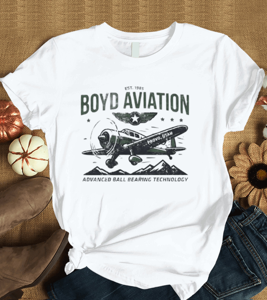 Boyd Aviation Advanced Ball Bearing Technology See The Stars Airplane And Mountain Scene T-Shirt