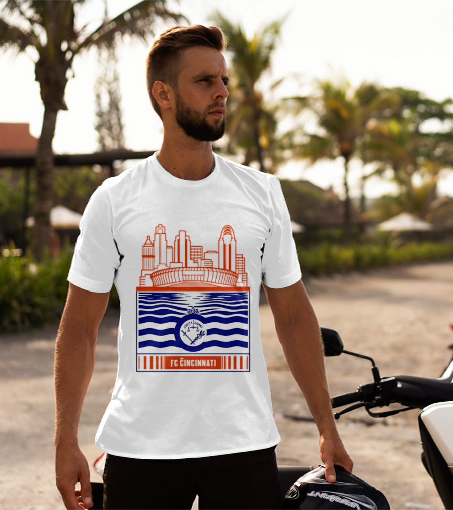 FC Cincinnati Stadium Skyline With River Flag T-Shirt