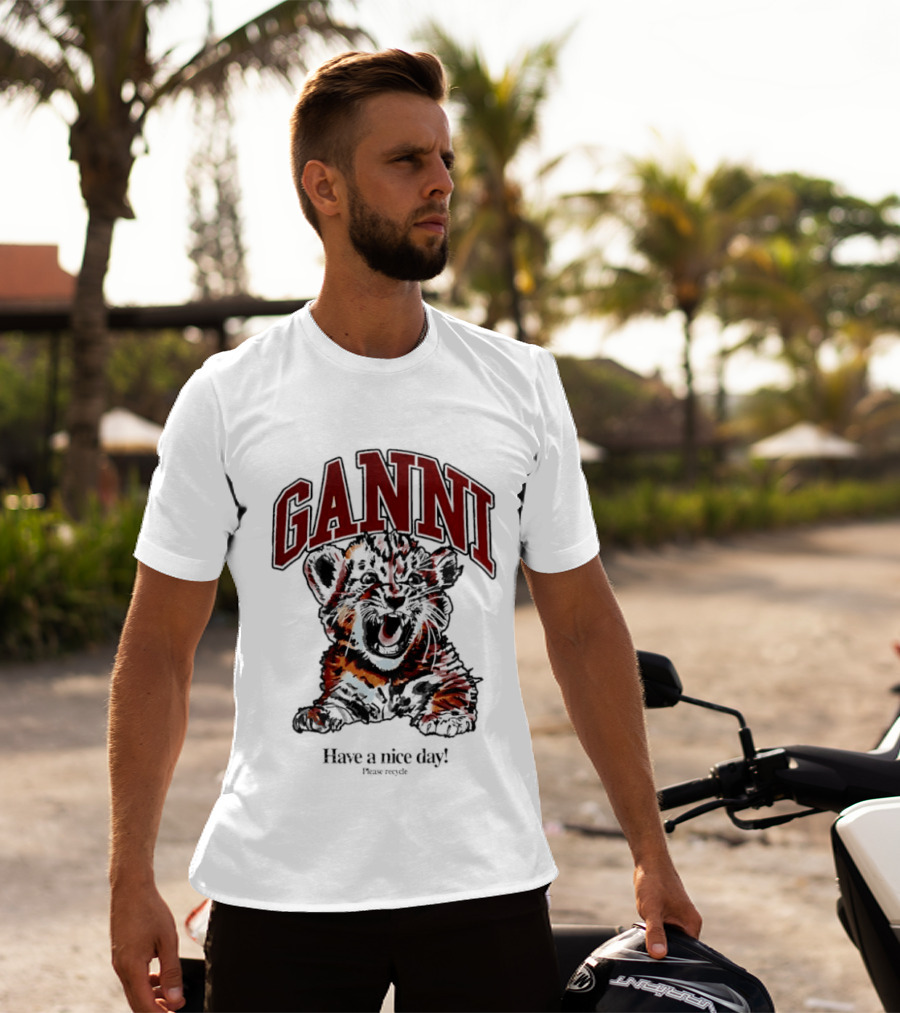 Ganni Have A Nice Day Please Recycle Tiger T-Shirt