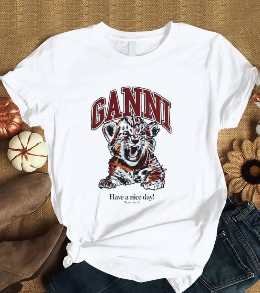 Ganni Have A Nice Day Please Recycle Tiger T-Shirt