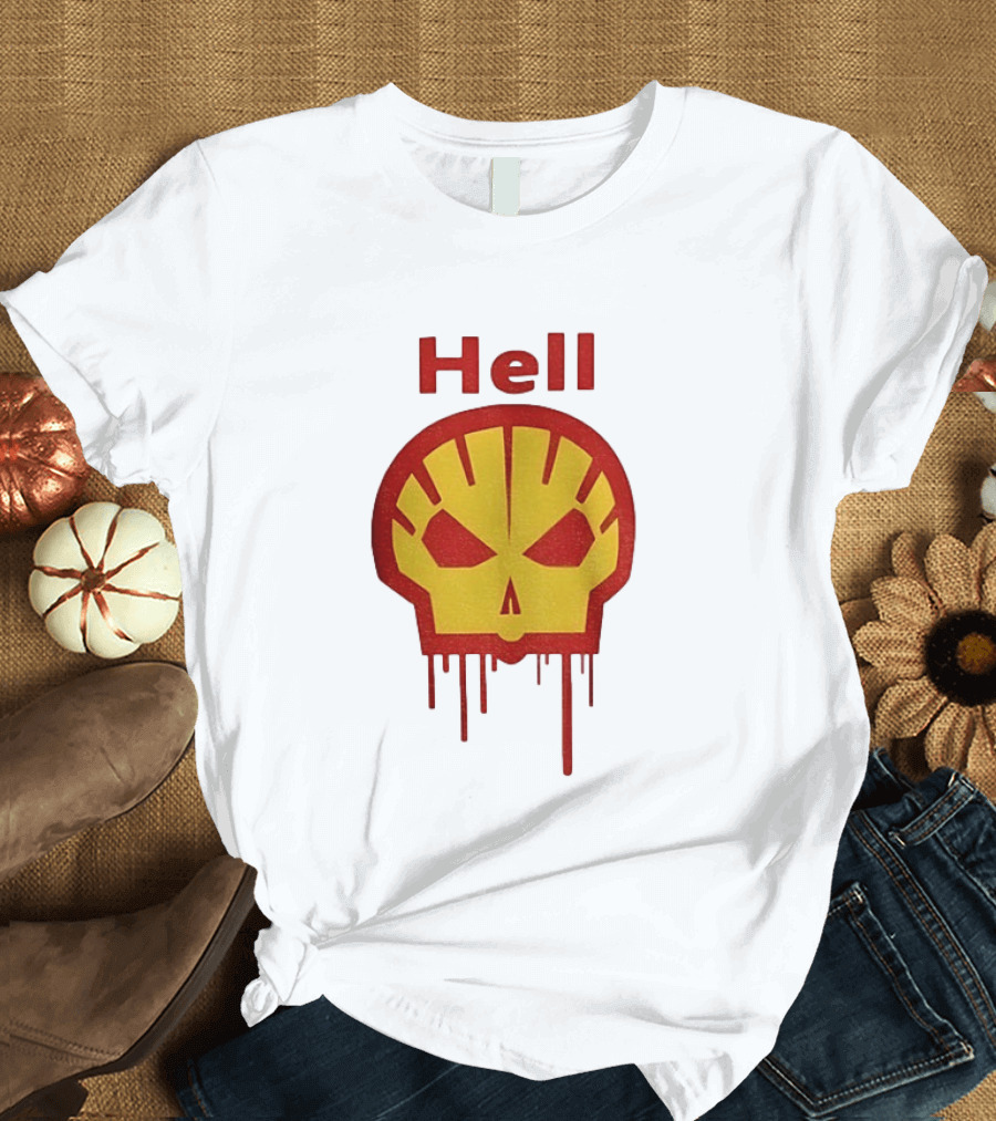 Hell Shell Dripping Skull Icon Red Yellow T-Shirt