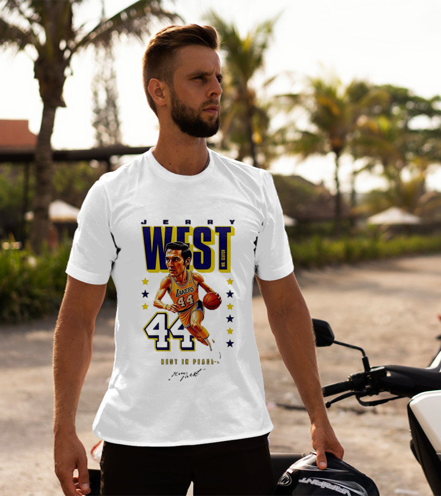 Jerry West Mr. Clutch Lakers Legend 44 Rest In Peace Caricature T-Shirt