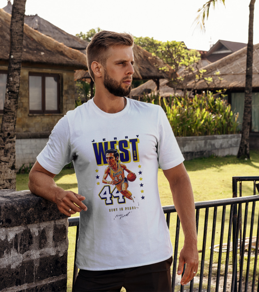 Jerry West Mr. Clutch Lakers Legend 44 Rest In Peace Caricature T-Shirt