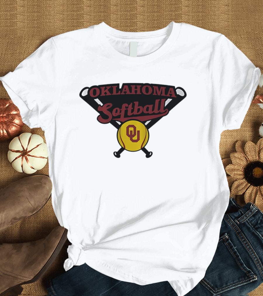 Oklahoma Softball OU Crossed Bats Yellow Ball T-Shirt