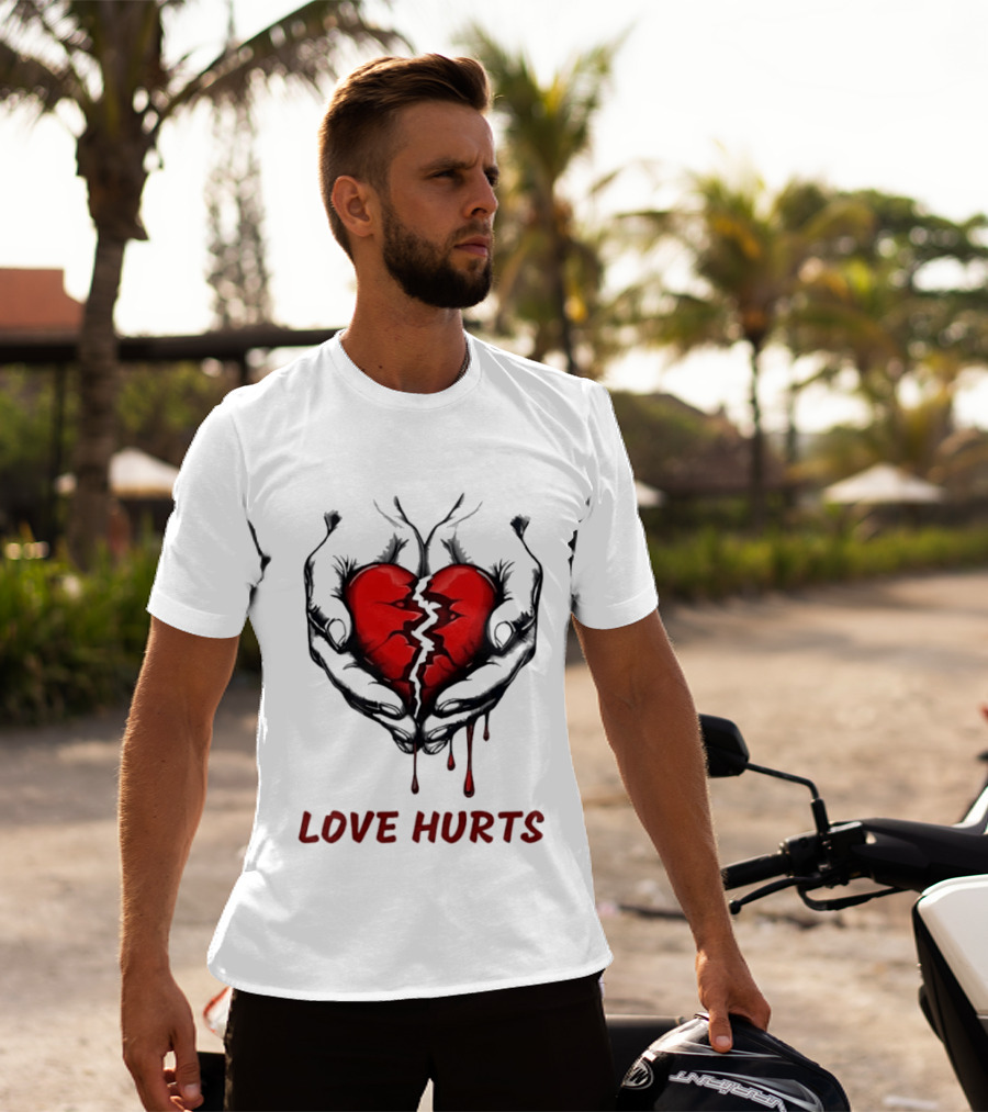 Love Hurts Bleeding Broken Heart Emotional Expression T-Shirt