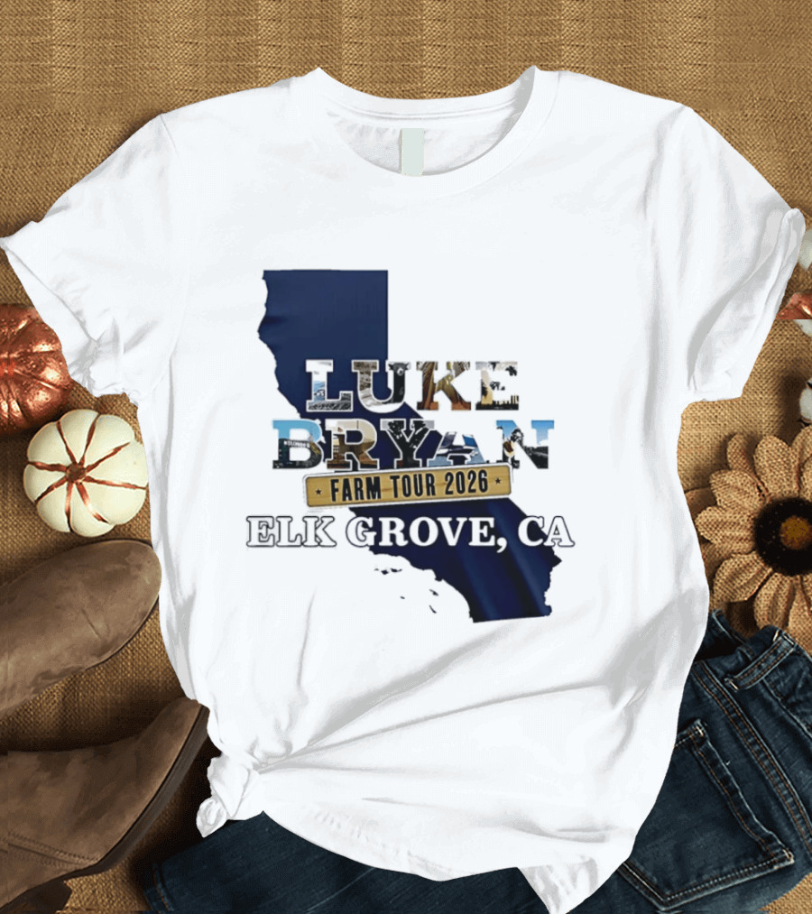 Luke Bryan Farm Tour 2026 Elk Grove CA California Map T-Shirt