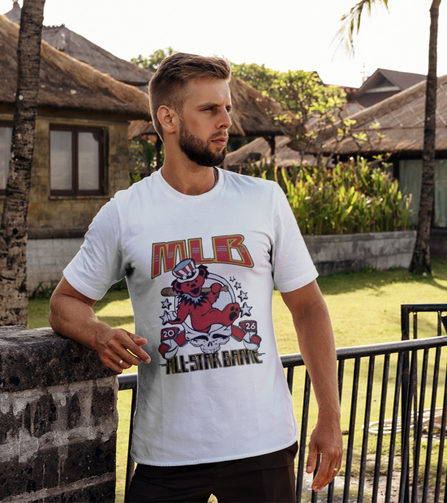 MLB 2026 All Star Game Grateful Dead Bear With Bat Patriotic Hat T-Shirt