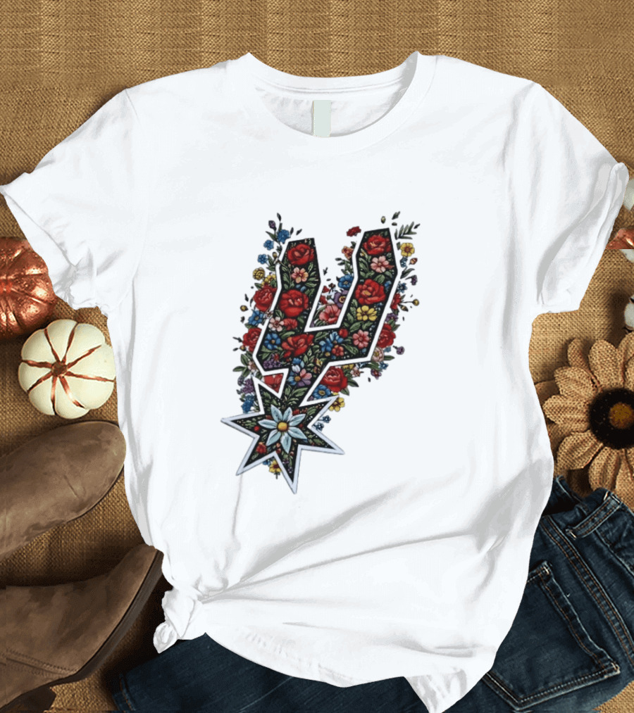 San Antonio Spurs Floral Rose Garden Spurs Team T-Shirt