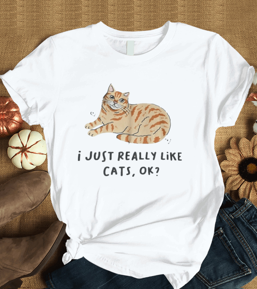 I Just Really Like Cats Ok With Cute Orange Tabby Cat T-Shirt