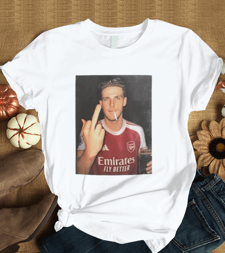 Emirates Fly Better Arsenal Middle Finger Smoking Soccer Player T-Shirt