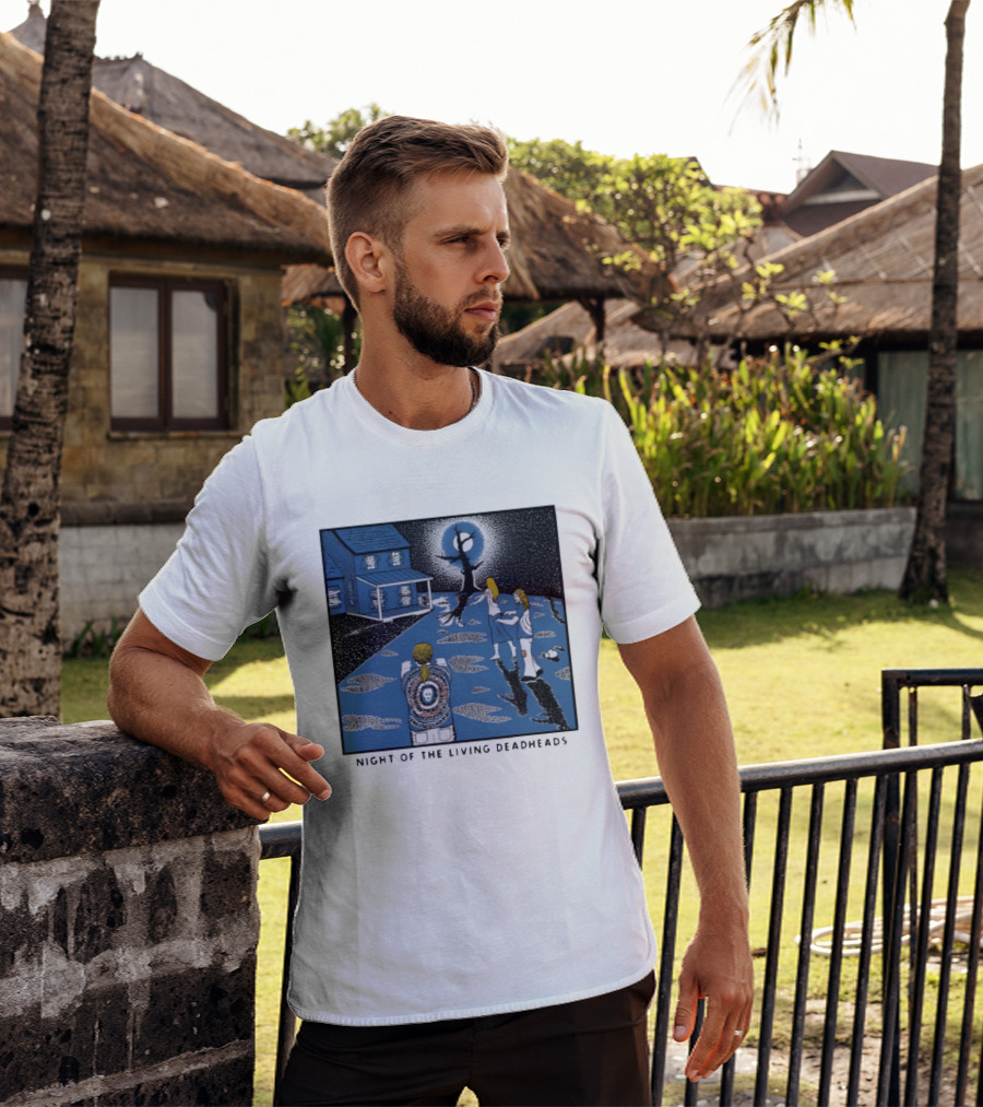 Ken Brown 90s Night Of The Living Deadheads House With Skull And Dancing Figures T-Shirt