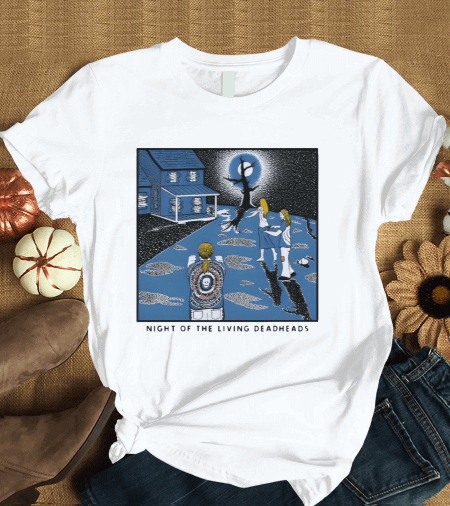 Ken Brown 90s Night Of The Living Deadheads House With Skull And Dancing Figures T-Shirt