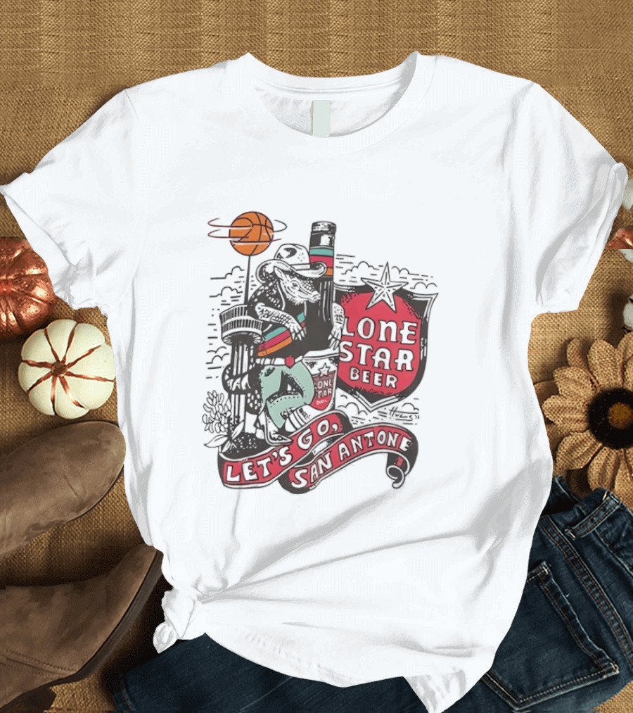 Lone Star Beer Let's Go San Antone Basketball Skyline T-Shirt