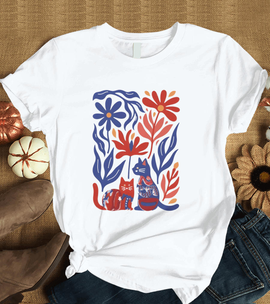 Subtle F Trump Cat Lover USA 250th Still Resisting Floral Cats T-Shirt