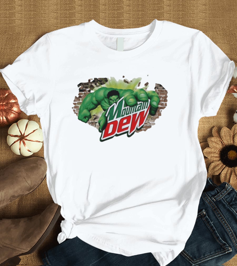 Hulk Smashing Through Brick Wall Mountain Dew Collaboration T-Shirt