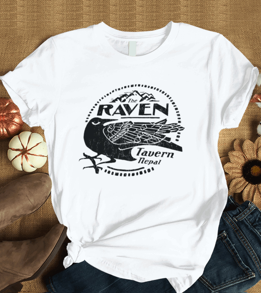 Raven Tavern Nepal Bird With Mountains T-Shirt