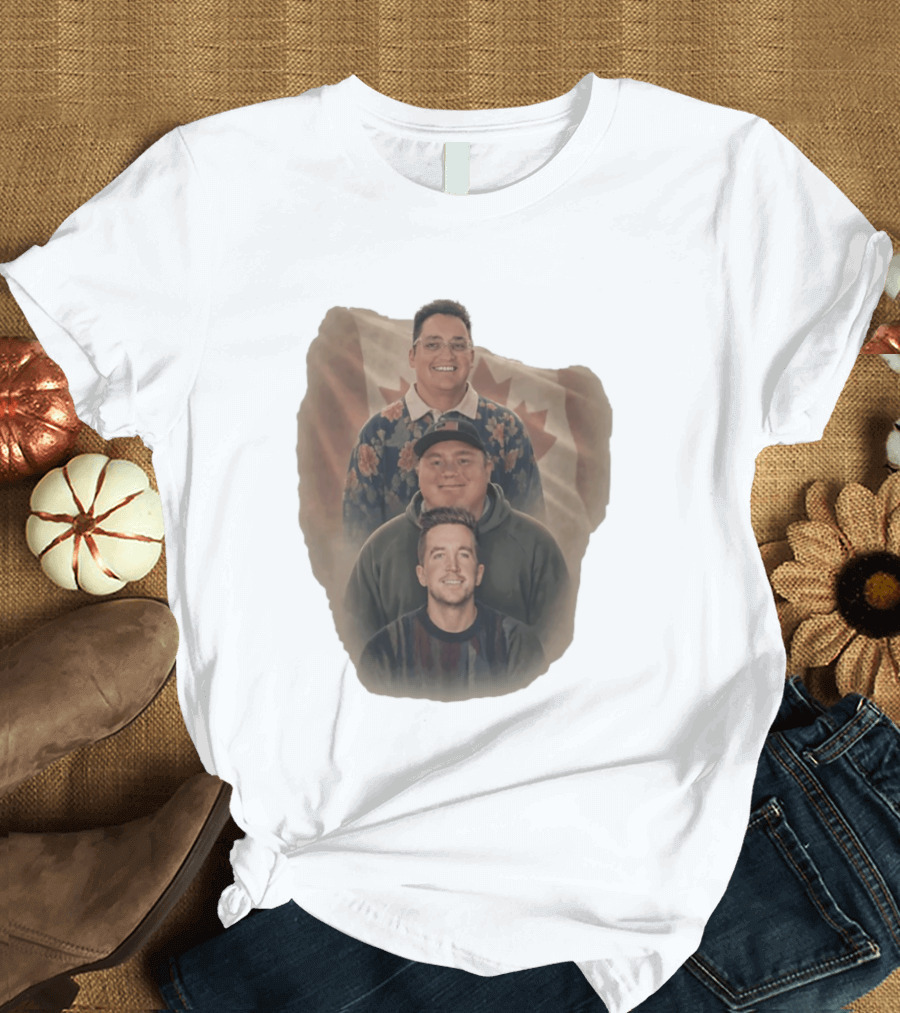 Three Smiling Men David Moss Devin Olsen Canadian Pride Flag T-Shirt