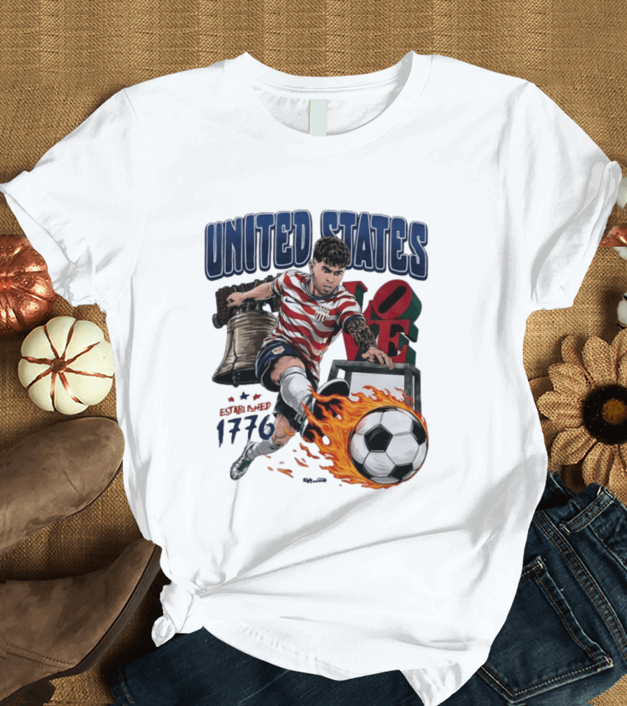 United States Love Park Philadelphia Soccer Player Liberty Bell 1776 T-Shirt