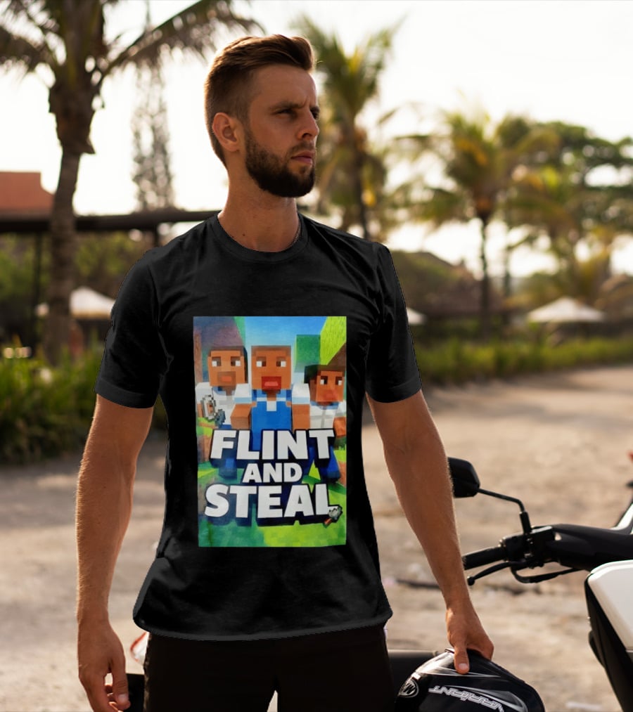 Flint And Steal Blocky Adventure Pixel Characters T-Shirt