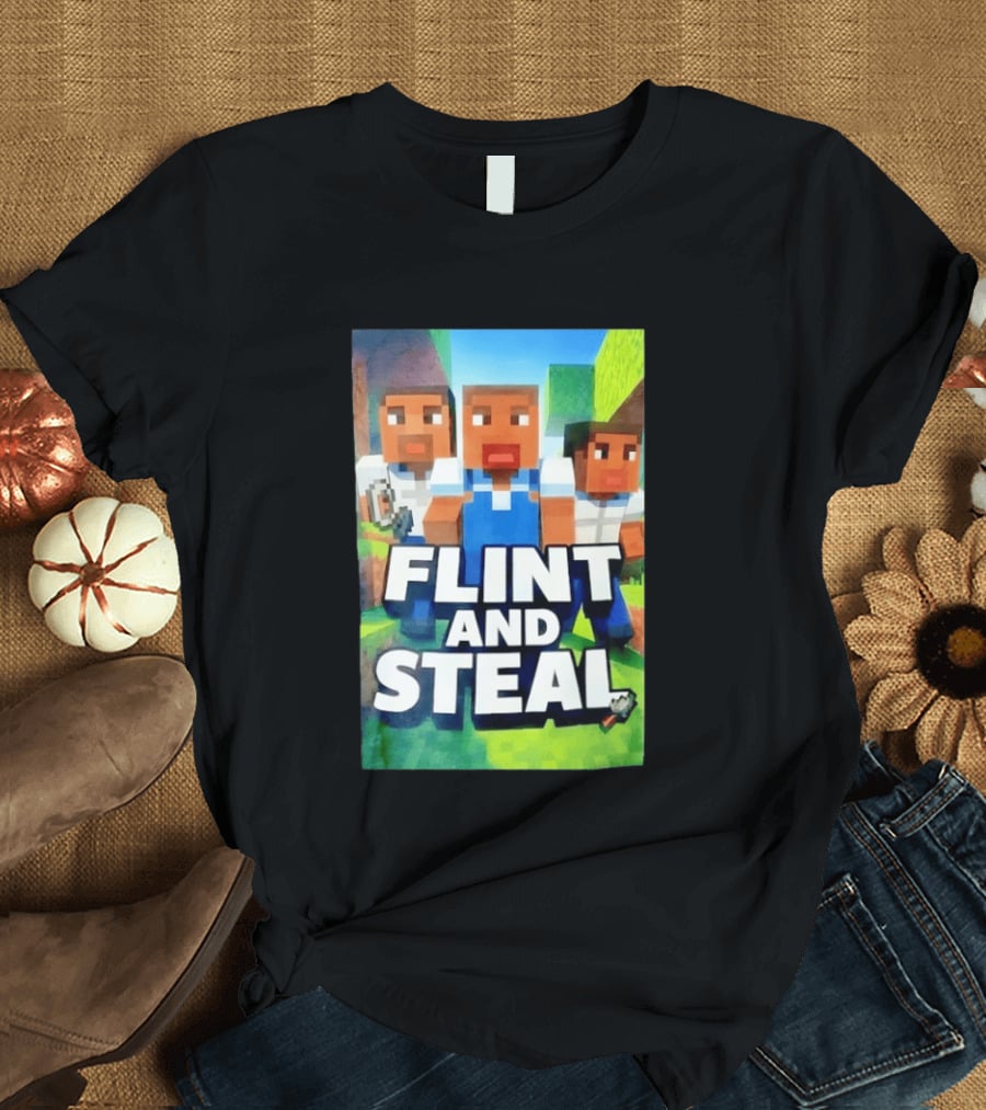Flint And Steal Blocky Adventure Pixel Characters T-Shirt