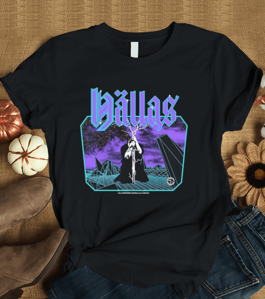 Hallas Electric Quest Sword Lightning Venture Rocks Purple Sky T-Shirt