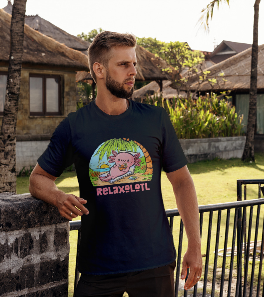 Relaxolotl Beach Vacation Vibes With Axolotl And Palm Trees T-Shirt