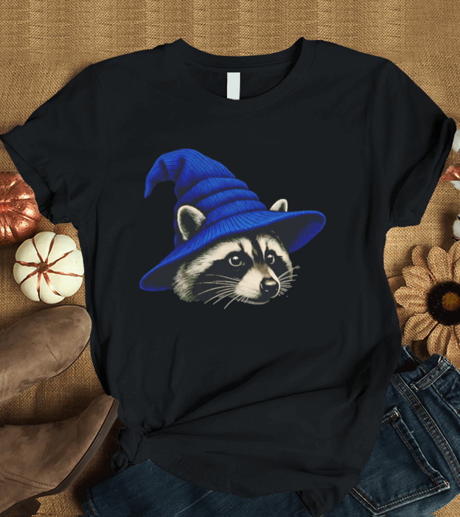 Beanie Raccoon Wizard Cartoon Blue Hat T-Shirt