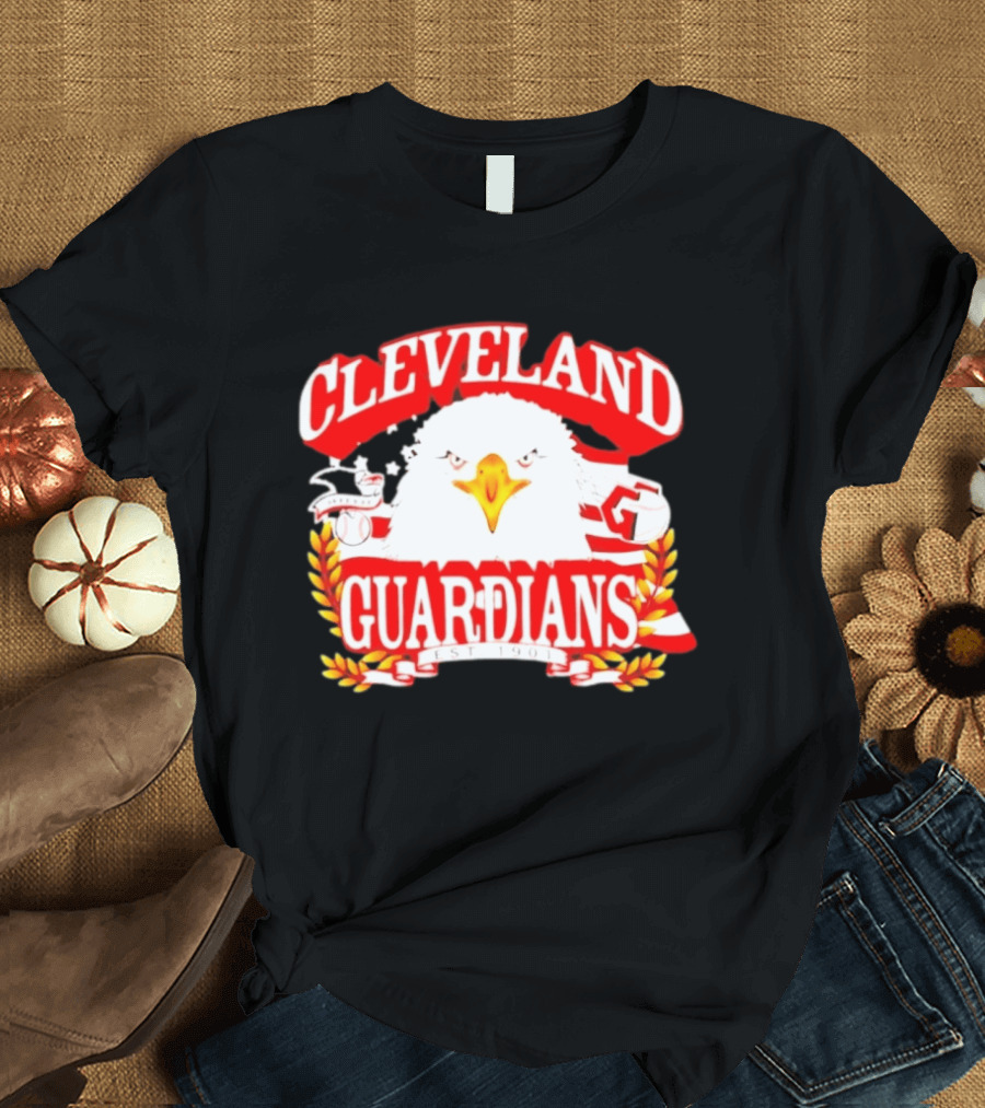 Cleveland Guardians Bald Eagle American Flag Baseball Est 1901 T-Shirt