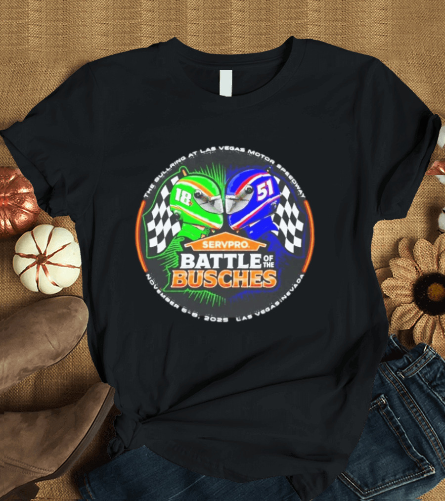 SERVPRO Battle Of The Busches Las Vegas Motor Speedway November 2023 Racing Helmets 18 Vs 51 Checkered Flags T-Shirt