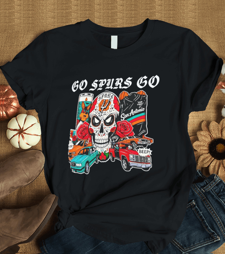 San Antonio Spurs Skull Lowriders Go Spurs Go Fiesta Por Vida T-Shirt