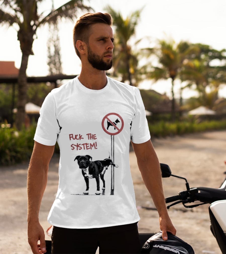 Fuck The System Anti Dog Sign Pitbull T-Shirt