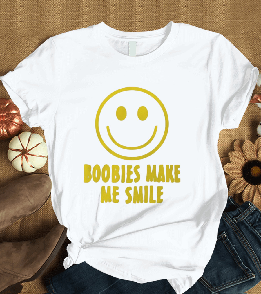 Boobies Make Me Smile Yellow Smiley Face T-Shirt