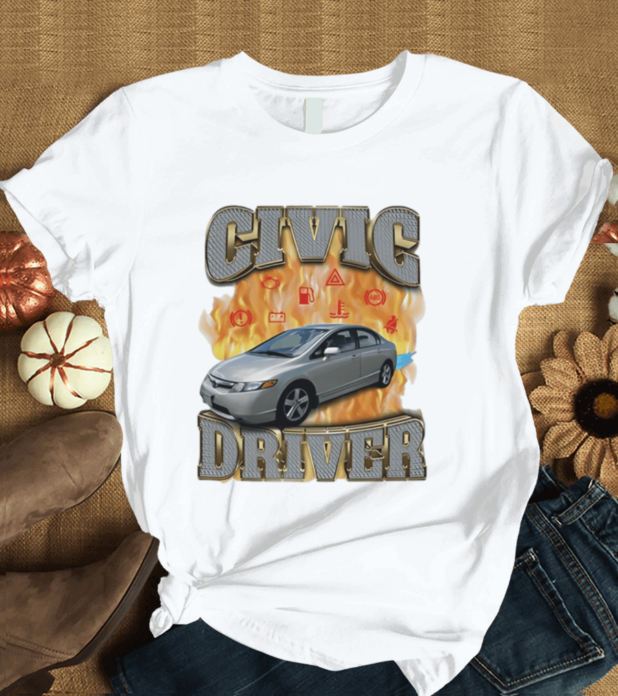 Civic Driver Flames Car T-Shirt